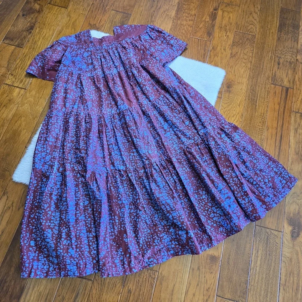 ODILE JACOBS Flounce Dress One Size Puff Sleeve Kaftan 100% Cotton